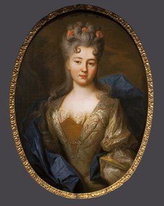 依頼主であるニコラ・フレモン・ドーヌイユの妻、ルネ・エリザベス・ミュセルの肖像。ニコラ・ド・ラルジリエール（1656-1746）による絵画、1700年頃の油彩・キャンバス。アール・フランセ18世紀ル・マンのテッセ美術館。
