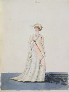 午後のドレス、イチジク。ニコラウスハイデロフの「ファッションのギャラリー」の303、第II巻、1801年6月（アクアチント）