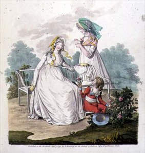 ブリーチとクリノリン・ドレスを着た少年 N.ハイデロフの「ファッション・ギャラリー」より 1795年9月（カラー・エングレーヴィング）
