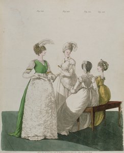N.ハイデロフの「Gallery of Fashion」（1800年4月）のボールドレスを着た4人の女の子