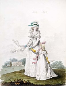 モーニングドレスを着た母と子（ニコラウス・ハイデロフの「ファッション・ギャラリー」第2巻、1795年8月より）（プリント 作： Nicolaus von Heideloff