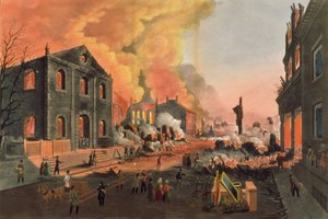 1835年12月16日〜17日、ニューヨークで大火が起こった後の遺跡の眺め。パブWIベネットによって彫刻されました。 LP Glover、ニューヨーク、1835（カラーアクアティント） 作： Nicolino Calyo