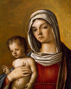 聖母子像、聖アルバートと聖セバスチャンの三連画の中央パネル 作： Nicolo Rondinelli