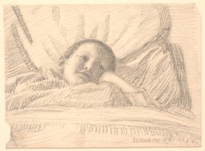 ベッドに横たわる子供（女の子？） 作： Niels Jakob Jakobsen Bjerre