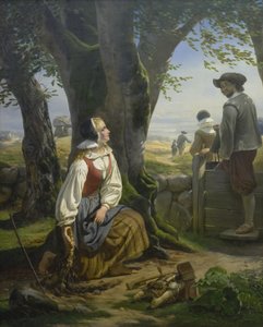 Kirsten Svendsdatter が 1639 年 7 月 20 日に Gallehus で金角を発見 作： Niels Simonsen