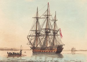静かな朝に停泊しているデンマーク海軍の船 作： Niels Truslew