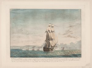 デンマークの砲艦 6 隻とイギリスの戦列艦「独裁者」との戦い 作： Niels Truslew