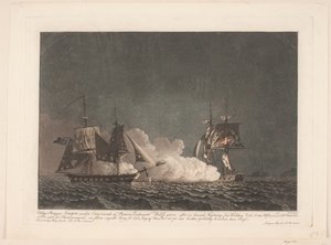 1808 年 3 月 14 日のブリッグ ロウゲンとイギリスのブリッグの間の戦い 作： Niels Truslew