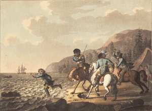 トーデンショルドがスウェーデンの竜騎兵から逃れる 作： Niels Truslew