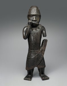 ナイジェリアのホーンブロワーの図、c.1504-50（銅合金） 作： Nigerian School
