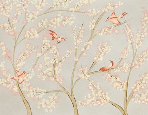 ピンクの鳥と春の花 作： 