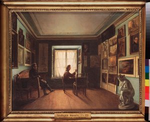 画家のスタジオ - ニキータ・ザイツェフ (1787-1828) の絵画、キャンバスに油彩、1820 年頃 ロシア美術 19 世紀 - 国立トレチャコフ美術館、モスクワ 作： Nikita Zaytsev
