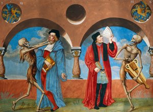アルブレヒト・カウフの「死の舞踏」サイクルより、死、カノン弁護士、占星術師 作： Niklaus Manuel