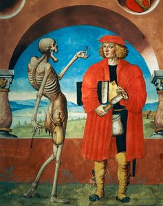 アルブレヒト・カウフの「死の舞踏」サイクルより、「ジュリストとの死」、「死の詳細」、「騎士とジュリスト」。 作： Niklaus Manuel