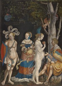 1517〜18年のパリの審判（キャンバス上のニス塗りされていないミクストメディア） 作： Niklaus Manuel