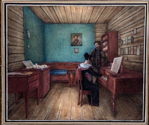 セルジュ ヴォルコンスキー伯爵 (1788-1865) とその妻 (マリア ヴォルコンスカヤ?) は、ピーターとポールの要塞 (サンクトペテルブルク) にあります。 （ピーター刑務所で妻と一緒にS. ヴォルコンスキーを数えます）。 デカブリスト（デカブリスト）暴動（1825年）のリーダー、 作： Nikolai Alexandrovich Bestuzhev