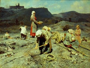 貧しい人々、石炭のかけらを拾う、1894 年。 作： Nikolai Alexeyevich Kasatkin