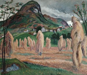 秋の湿気と棒の上のさまよう束 作： Nikolai Astrup