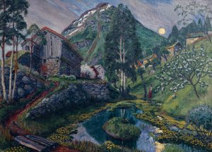 ドヴェルグ渓谷の月明かり、1915年頃（絵画） 作： Nikolai Astrup
