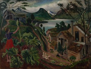 サンダルストランドのルバーブと少女（キャンバスに油彩） 作： Nikolai Astrup