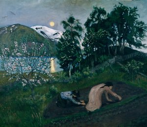 庭の春の夜、庭の夜の仕事 作： Nikolai Astrup