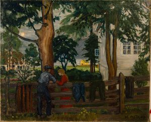 庭の門のそばの夏の夜（キャンバスに油彩） 作： Nikolai Astrup