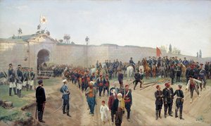 1877 年 6 月 4 日、1883 年 6 月 4 日のニコポルでのトルコの降伏。 作： Nikolai Dmitrievich Dmitriev Orenburgsky