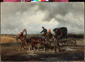 "On on the road to the tooth puller" ニコライ・スベルチコフ（1817-1898）の絵画 1873年 個人蔵