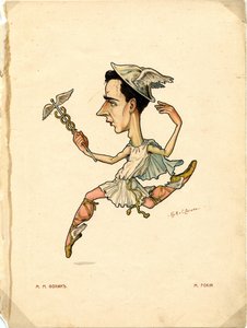 バレエダンサーで振付師のミシェル・フォーキン 出典: ロシア・バレエ・イン・カリカチュア、1902-1905 作： Nikolai Gustavovich Legat