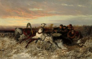 オオカミに追われてそり 作： Nikolai Jegorowitsch Swertschkow
