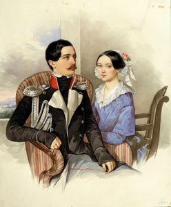 ヤコフ・カルロヴィッチ・シーヴァース伯爵 (1818-1865) とヴェラ・ミハイロフナ伯爵夫人 (1818-1865) の肖像 - N・M・アレクセーエフ (1800-1850) によるアートワーク 作： Nikolai Mikhailovich Alexeyev