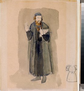 アレクサンダー・プーシキン（1799-1837）による演劇「アヴァレ・ナイト」の準備衣装、高利貸し（プーシキンによる演劇「けちな騎士」の衣装デザイン） - ニコライ・パブロヴィッチ・ウリヤノフ（ウリヤノフ）の作品（1875） -1949)、鉛筆と 作： Nikolai Pavlovich Ulyanov