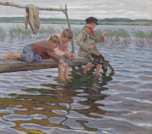 桟橋で釣りをする男の子 作： Nikolai Petrovich Bogdanov Belsky