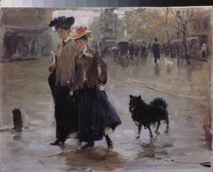 散歩 (散歩) - ニコライ・コルニロヴィッチ・ピモネンコ (1862-1912) の絵画、キャンバスに油彩 作： Nikolai Pimonenko