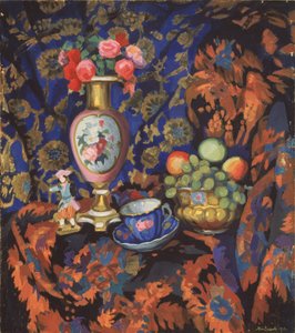 磁器と花のある静物、1913 作： Nikolai Semyonovich Zaytsev
