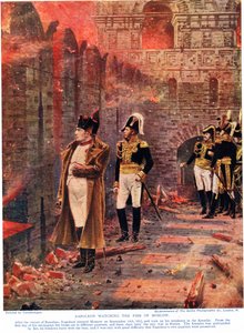 モスクワの火を見ているナポレオン、「ハチソンの歴史」のイラスト、1910年頃 作： Nikolai Stepanovich Vereshchagin