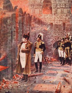 モスクワの火を見ているナポレオン、「ハチソンの歴史」のイラスト、1910年頃 作： Nikolai Stepanovich Vereshchagin