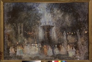 仮面舞踏会。 Nikolai Nikolayevich Sapunov (Sapunov) (1880-1912) の作品、ダンボールにテンペラ、銀、青銅