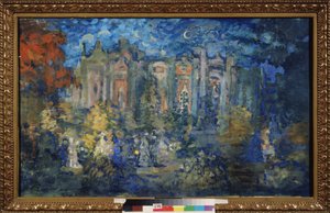 ナイトパーティー。 Nikolai Nikolayevich Sapunov (Sapunov) (1880-1912) の作品、段ボールにテンペラ、1900 年頃。 ロシア美術、20 世紀、象徴主義。 State A. Radishchev Art Museum、サラトフ (ロシア)。 作： Nikolaj Nikolaevic Sapunov