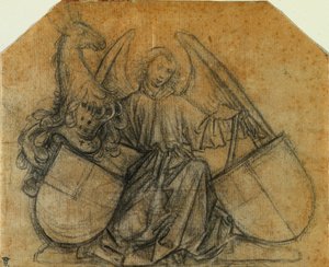 2つのエスカッションをサポートする天使c。 1470。 作： Nikolaus Gerhaert von Leyden