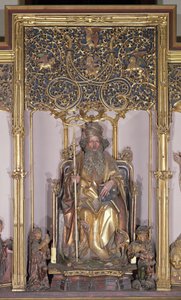 イセンハイムの祭壇画、聖アンソニーザハーミット、1490年頃（木に金色の絵の具） 作： Nikolaus Hagenauer