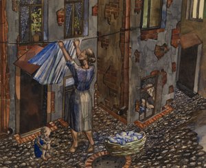古い裁判所 - ニコライ・イワノビッチ・エヴグラフォフ (1904-1941) の作品、紙に水彩とインク (27.5x33.5 cm) 作： Nikolay Ivanovich Evgrafov