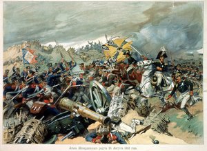 ボロジノの戦い、1812 年 9 月 7 日 (1812 年 8 月 26 日)、フランスの 3 回目の攻勢 (ロシア戦役中のナポレオン大軍とロシア軍の間のモスクワの戦い) - Nikolai Semyonovich Samokish (1860-194) の作品 作： Nikolay Semenovich Samokish