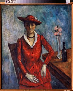 赤い服を着た女性 - ニコライ ウラジミロヴィッチ シネズボフ (ニコラス シネズボフ) (1891-1956) の絵画、キャンバスに油彩 作： Nikolay Vladimirovic Sinezubov