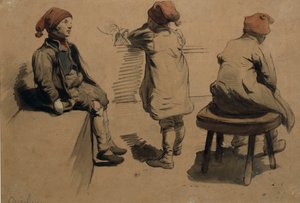 ピクシーフードの男の子（紙に水彩） 作： Nils Bergslien