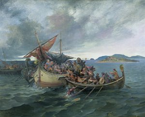 スボルダーの戦い（キャンバスに油彩） 作： Nils Bergslien