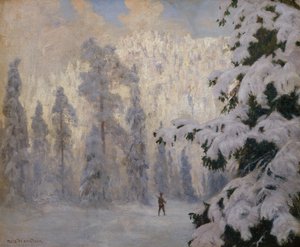 冬の風景でスキー ハンター 作： Nils Hansteen