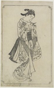 （羽子板を保持するコートサン）、1739 作： Nishikawa Sukenobu