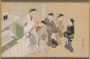 幼児の初詣、江戸時代、17世紀後半～18世紀前半。 作： Nishikawa Sukenobu