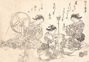 絹を織る三人の娼婦。 作： Nishikawa Sukenobu